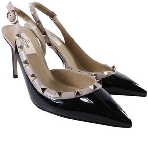 Rockstud Black Poudre Nude Gold Spike Studded Slingback Pumps d390